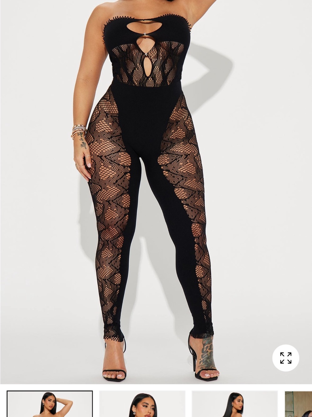 Fashion Nova Black Strapless Lace Panel Cutout Jumpsuit